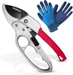 Pruning Shears for Gardening with Gloves - Heavy Duty Garden Shears, Aluminum Hand Pruners with TPR Grip Handle, 8 inch 3.55mm Thick Blade - for Branches, Flowers & Plants (Red)