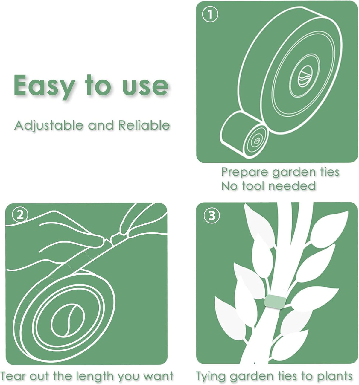 Garden Tie Green Strap Plant Supports Gentle on Plants Pre-Cut Design Tearable Reusable Sturdy Multi-Purpose for Home Garden Balcony Office (32.8ft × 0.6 inch, Green 2 Packs)