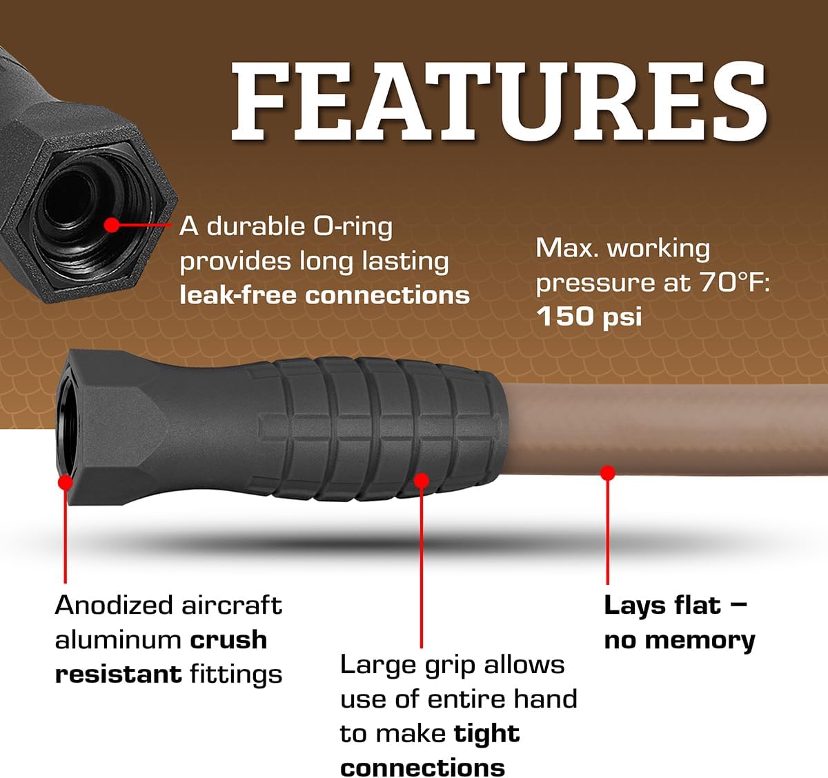 Flexzilla Colors SwivelGrip Garden Hose 5/8 in. x 50 ft., Lightweight All-Weather Water Hose, Durable and Flexible, Leak-Free Connections, Brown Mulch