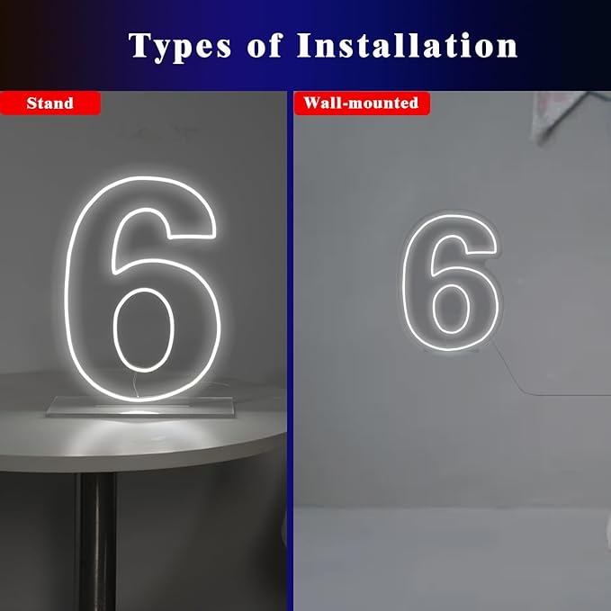 Number 6 Neon Sign for Birthday, 16.54" Cool White USB Battery Powered Led Neon Sign for Party Wedding Anniversary Decor Light Sign (Number 6)