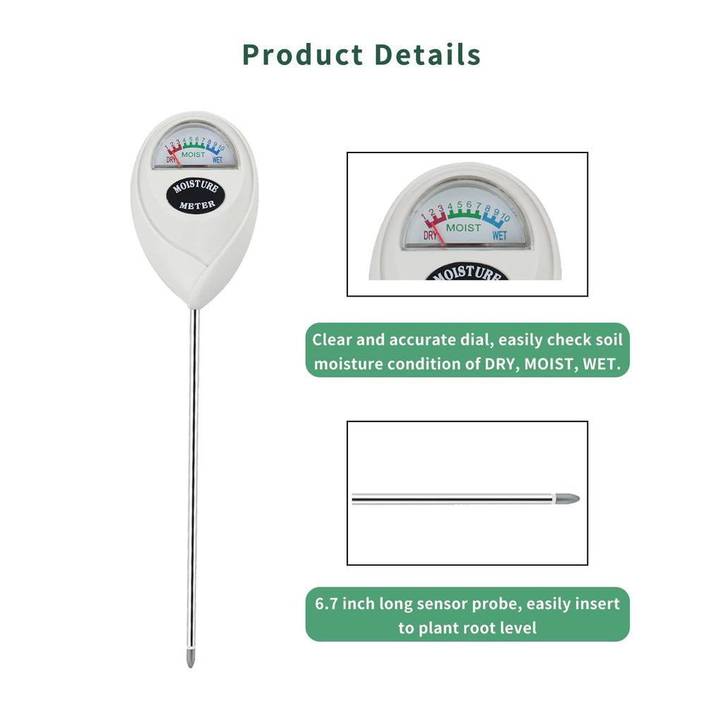 Censinda Soil Moisture Meter, Soil Moisture Monitor for House Plants, Soil Hygrometer Moisture Sensor for Indoor & Outdoor, Garden, Farm, Lawn Plant Care, No Battery Needed(White)