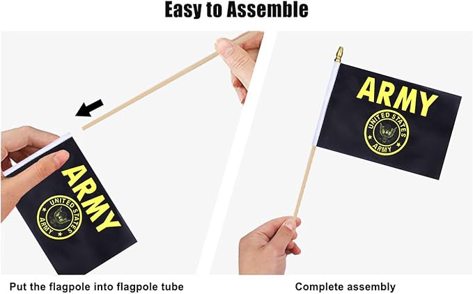 12Pcs Small USA Gold Crest Flags on Wooden Stick Mini Military Flag Hand Held Flag Decorations,5x8 Inch