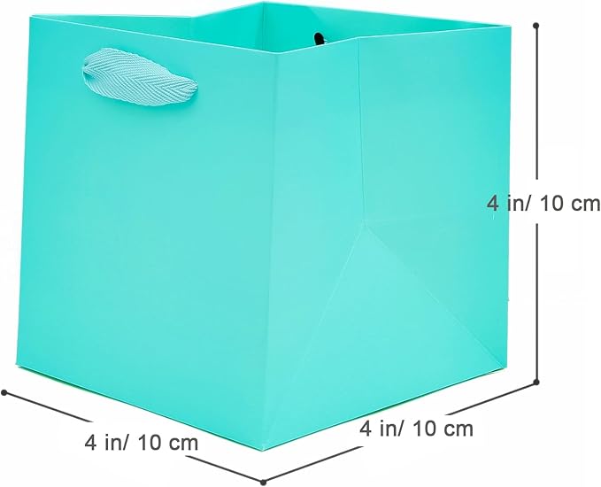 Teal Blue Paper Gift Bag 4 in Paper Box Small Square Bottom Kraft Paper Bags with Handles for Wedding Baby Shower Birthday Party (Teal Blue, 4 x 4 x 4 in, 10 CT)