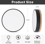 Led Flush Mount Ceiling Light: 11.8" Dimmable 5CCT Overhead Ceiling Lighting Fixture - Morden Black Round Close to Ceil Lights - Flat Wood Minimalist Light Fixtures for Living Room Laundry Bedroom