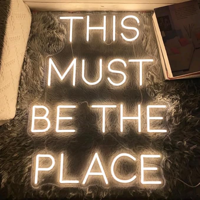 This Must Be The Place Neon Sign, Custom Wedding Party LED Neon Light Bedroom Home Wall Art Decor Shop Bar Decoration Personalized Gift Size:20.5x16inches