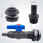 rain barrel spigot kit within 1 inch pvc bulkhead adapter 1" valve 5/8" plastic barb fitting, for 5/2.5/50/55/100 gallon water tank garden bucket outdoor rainwater collection