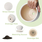 EPFamily Ceramic Pots for Plants - 6 Inch Plant Pot with Drainage Hole and Saucer, Round Planters for Indoor Outdoor, Flower Pots, Modern Planter, Home Office Room Decor, Gifts for Plant Lovers, White