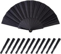 HUNANBANG 1 Dozen 12 Pieces Folding Hand Fans Church Wedding Gift, Party Favors, DIY Decoration Gift Size9 Wholesale 12pack (Black)