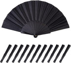 HUNANBANG 1 Dozen 12 Pieces Folding Hand Fans Church Wedding Gift, Party Favors, DIY Decoration Gift Size9 Wholesale 12pack (Black)