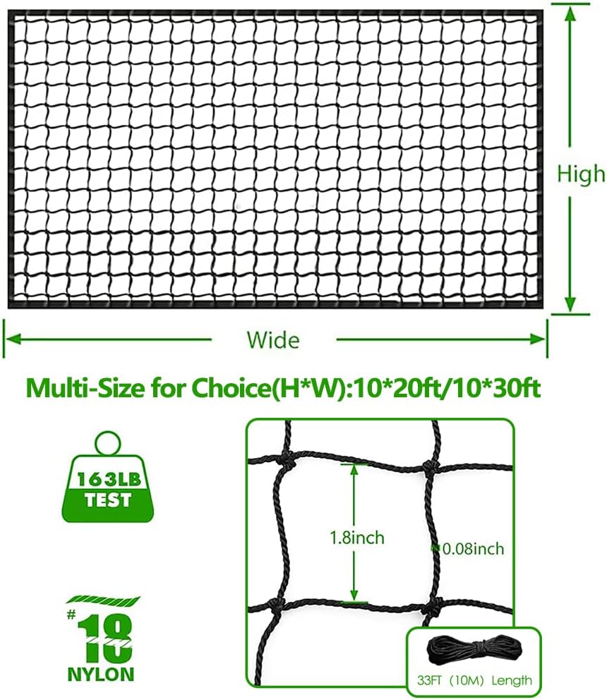 Baseball Softball Backstop Nets, Heavy Duty Sports Netting Barrier #18 Baseball Netting 10'x10'/10'x20'/15'x15'…