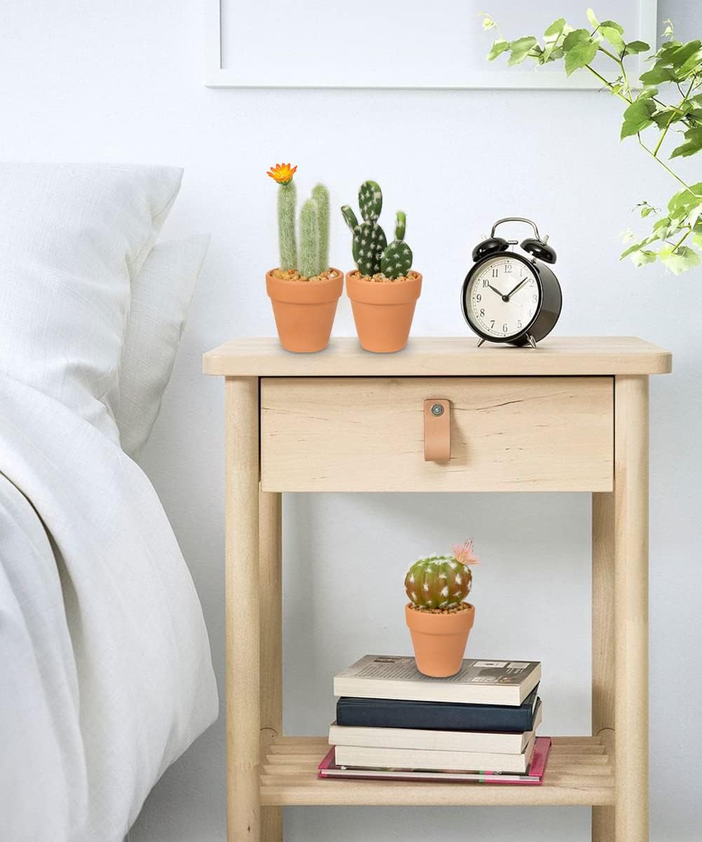 Oairse Mini Artificial Cactus Plants in Terracotta Pots 4 Pcs Potted Faux Succulents in Pots Fake Potted Plants Cactus Decor Small Artificial Plants for Home Decor Indoor Office Desk Tabletop Shelf