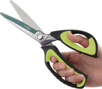 LIVINGO Heavy Duty Industrial Scissors: 10" Utility Stainless Steel Sharp Scissors all Purpose Premium Titanium Coating Forged Shop Shears for Household Pruning, Gardening, Construction, Green/Black