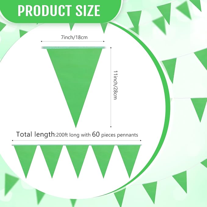 Tatuo 200 Feet Solid Pennant Banners Flags String Triangle Hanging DIY Bunting Flags Party Decorations for Grand Opening Party Banners for Kids Birthday, Shops (Green)