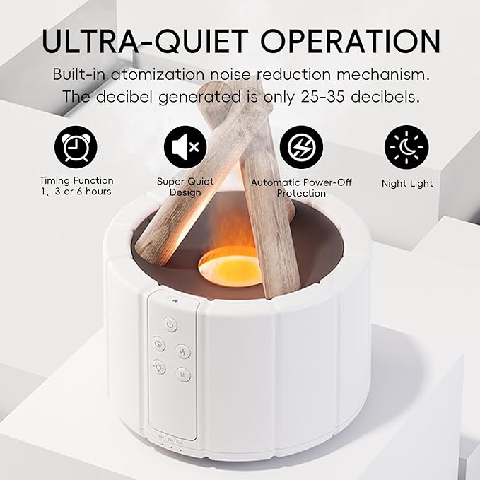 Campfire Flame Fire Diffuser, Bonfire Aromatherapy Essential Oil Diffuser, 250ml Wood Cool Mist Humidifier for Home,Bedroom,Office, Remote Control, Auto Shut-Off, Night Light, Gift (Black)