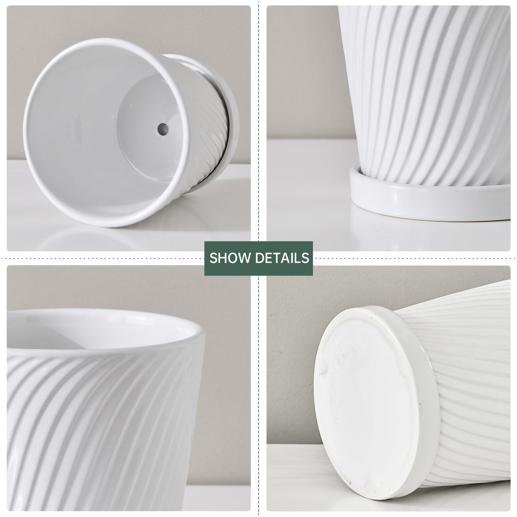 White 6 Inch Flower Pots for Plants,Ceramic Planter with Drainage Holes
