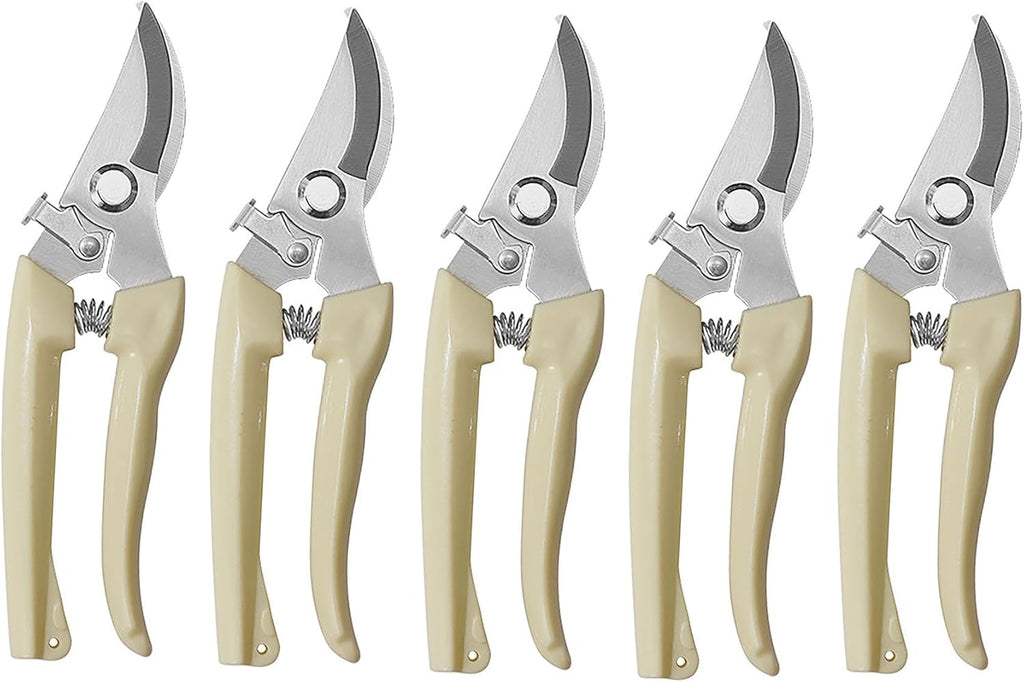 5pcs Garden Flower Shears Pruning Shears 6.9 inches Scissors Heavy Duty Plant Scissors for Cutting Flowers, Trimming Plants, Bonsai, Fruits Picking (White Handle 5pcs)