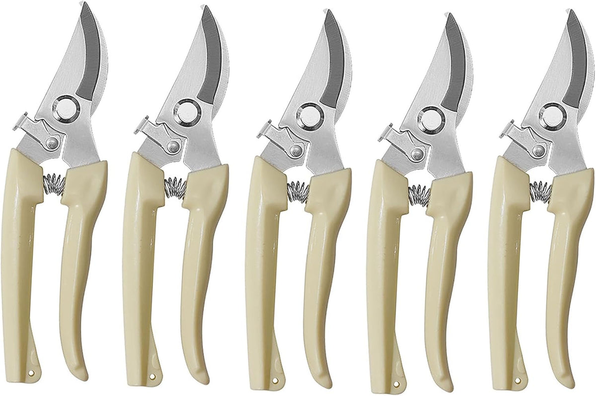 5pcs Garden Flower Shears Pruning Shears 6.9 inches Scissors Heavy Duty Plant Scissors for Cutting Flowers, Trimming Plants, Bonsai, Fruits Picking (White Handle 5pcs)