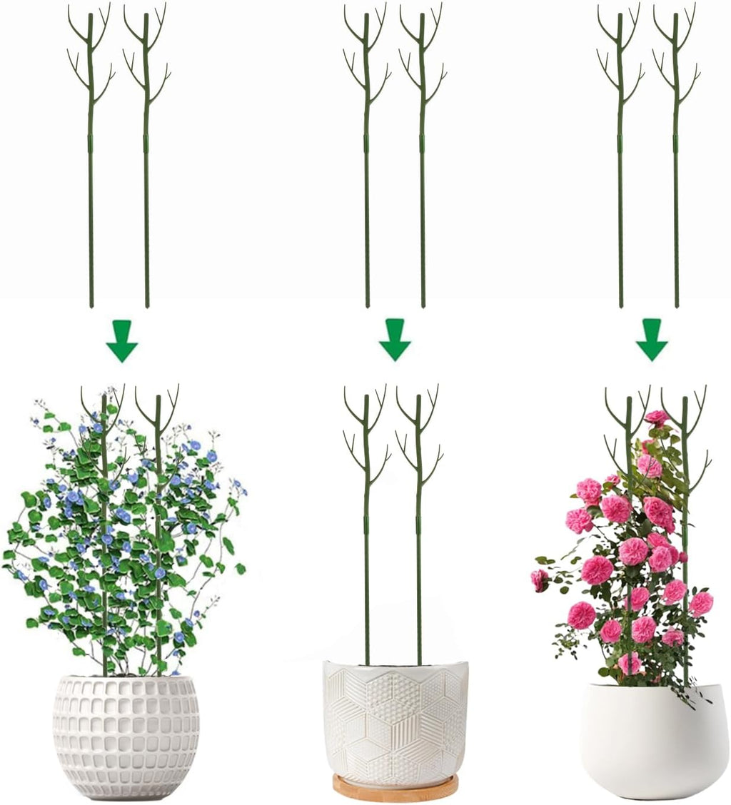 28 Inch Garden Plant Trellis for Indoor Plants, 6 Pack Plastic Trellis Support Stakes for Climbing Plants or Houseplants, Branch Shaped, Green