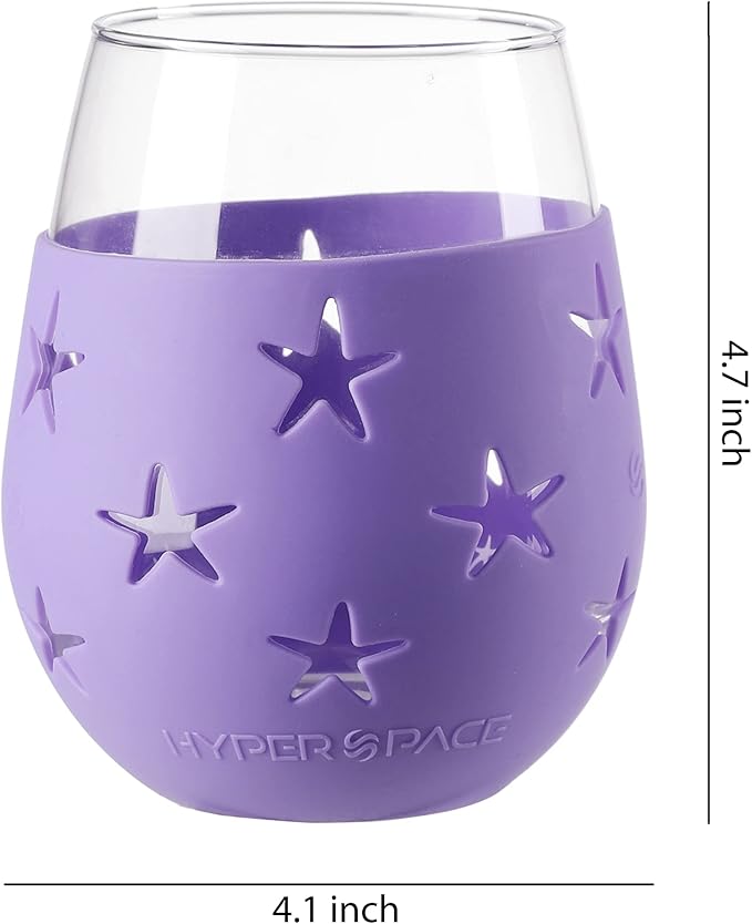 Hyperspace 20 OZ Stemless Wine Glass, Beverage Glass with Protective Silicone Sleeve (Blue & Purple Star)