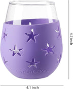 Hyperspace 20 OZ Stemless Wine Glass, Beverage Glass with Protective Silicone Sleeve (Blue & Purple Star)