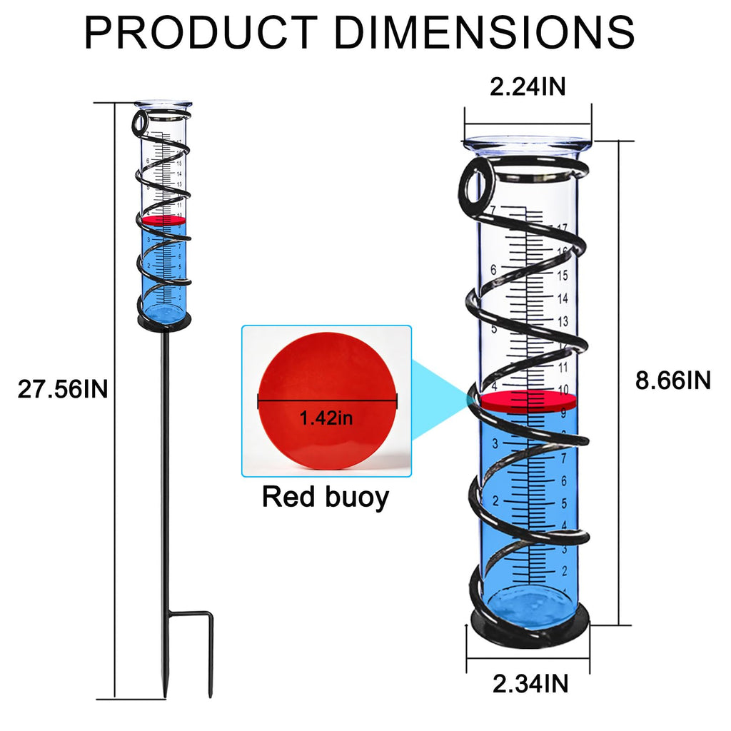 Rain Gauge, Rain Gauge Outdoor, Rain Gauges Outdoors Best Rated for Yard with Stake, Rain Water Meter Measuring with Metal Frame, Decorative for Garden, Deck, Lawn, Landscape