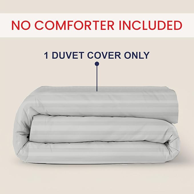 Kotton Culture 1 Pc Custom Size Duvet Cover Only -100% Egyptian Cotton Sateen 600 Thread Count Ultra Soft Premium Durable Comforter Cover Zipper Closure & Corner Ties (Striped Silver, Custom)