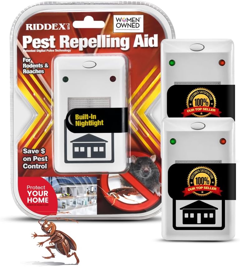 RIDDEX Plus Insect Repellent | Plug in, Mouse Deterrent - Pest Control for Defense Against Rats, Mice, Roaches, Bugs and Insects | Control Pests with No Toxins | White 2-Pack