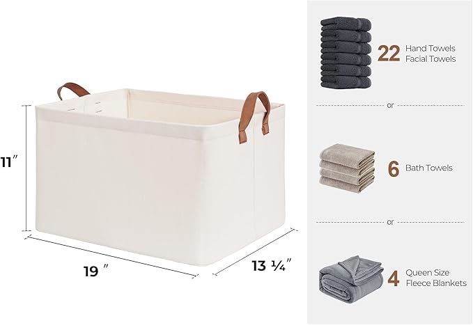 StorageWorks Storage Bins, Fabric Storage Bins for Shelves, Extra Large Storage Baskets with Metal Frame, Closet Baskets and Bins with Handles, Jumbo, Natural Color, 2-Pack