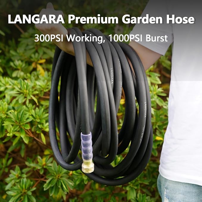 Heavy Duty Premium Garden Hose 90ft x 5/8", 300PSI Working, 1000PSI Burst, Hybrid Rubber Water Hose with Transparent Swivel Handle - Hot/Cold Water - Five Layered Braiding with Brass fittings (Black)