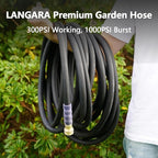 Heavy Duty Premium Garden Hose 10ft x 5/8", 300PSI Working, 1000PSI Burst, Hybrid Rubber Water Hose with Transparent Swivel Handle - Hot/Cold Water - Five Layered Braiding with Brass fittings (Black)