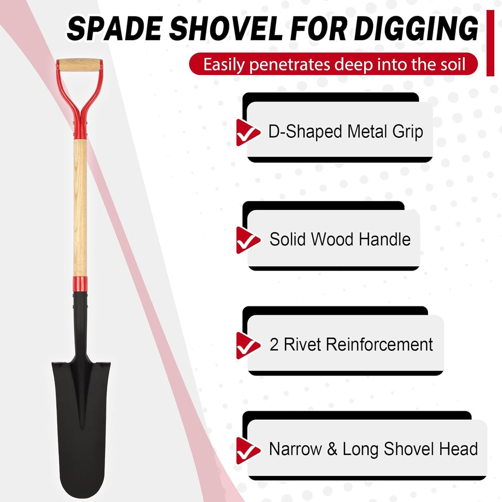 Nohovu Spade Shovel for Digging, Heavy Duty Shovel with D-Handle, Trench Shovel for Gardening, 45 Inches