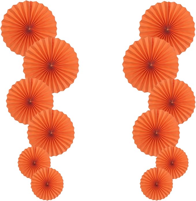 Orange Hallowmas Party Hanging Fans DIY Set - 12pcs Paper Fans with Pinwheels - DIY Paper Craft for Wedding, Birthday, Christmas Party Decoration