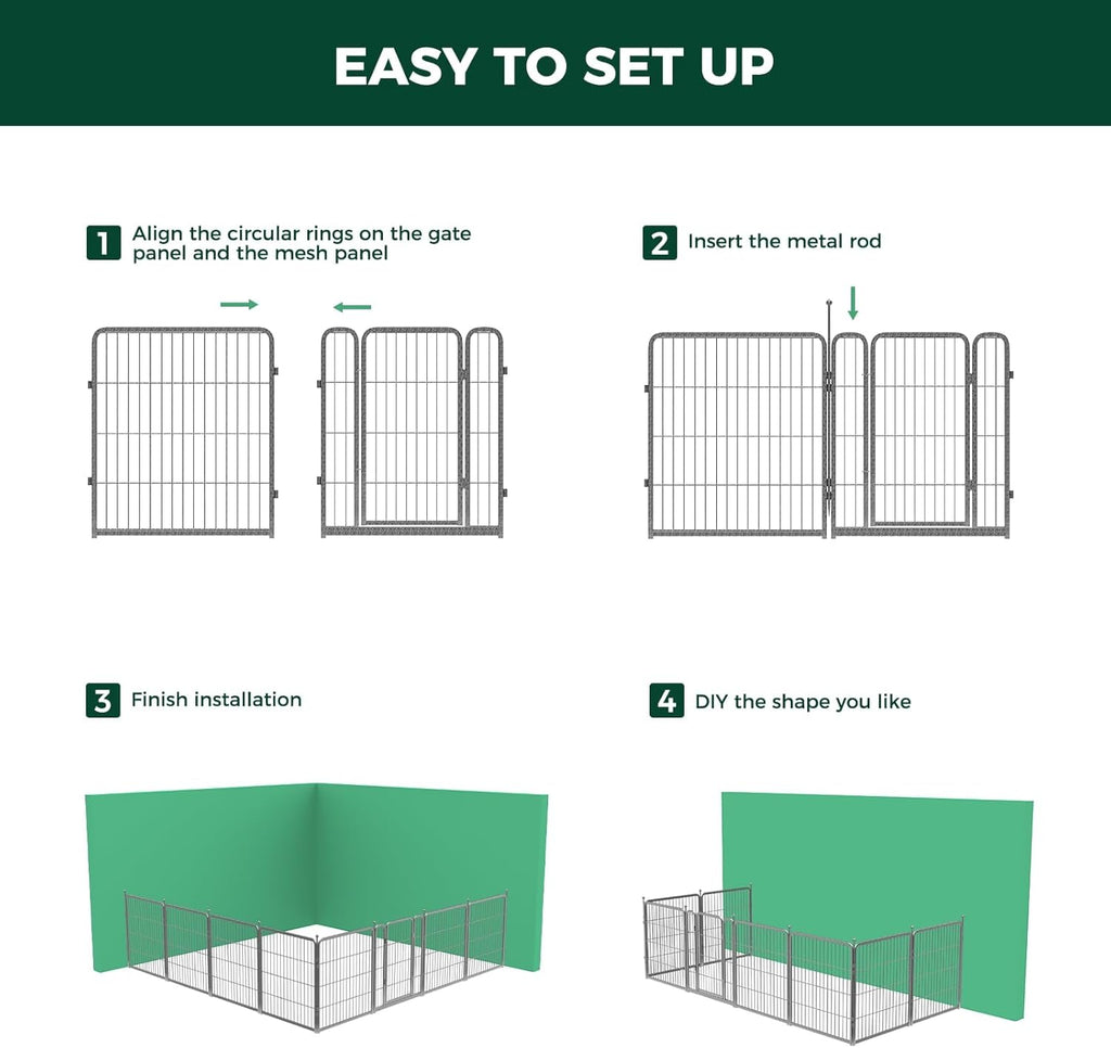 FXW Garden Fence Outdoor for The Yard – 32in(H) x 54.7ft(L) Heavy Duty Metal Animal Barrier for Dog and Rabbit, Decorative Dog Fence, 24 Panels, Silver