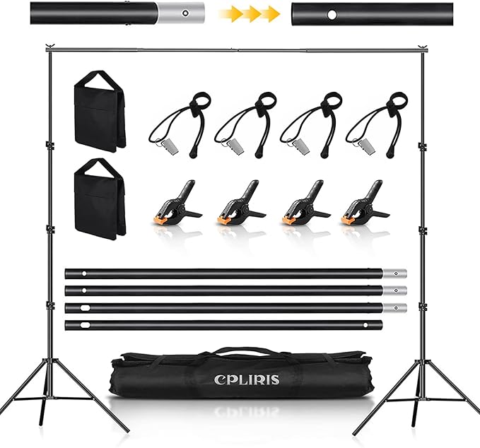 Backdrop Stand for Parties, 8.5x10ft Adjustable Background Support System for Events Decoration, Baby Shower, Photography with Spring Clamps, Backdrop Clip, Sandbag and Carrying Bag
