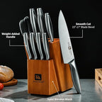13-Piece Kitchen Knife Set With Block, High Carbon Stainless Steel and Non-Slip Handles. Rust Proof And Dishwasher Safe Cutlery