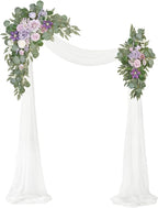Artificial Wedding Arch Flowers Kit(Pack of 3),2Pcs Artificial Flower Arch Decor,1Pcs Sheer Drape for Wedding Ceremony Arbor for WeddingCeremony (Provence Purple)