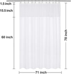 N&Y HOME Long Waffle Weave Shower Curtain with Snap-in Fabric Liner and 12 Hooks Set - 71" x 78", Hotel Style & Mesh Top Window, Machine Washable, Water Repellent - 71x78, White