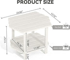 Small Outdoor Side Tables Modern 2-Tier Adirondack Table Rustic End Table HDPE Storage Shelf Industrial Corner Rectangle Coffee Table for Patio Garden Balcony Backyard Pool Farmhouse Home White