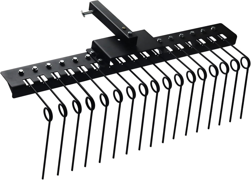 48" Durable Pine Straw Rake Steel Spring Landscape Rake Fits 2" Receiver for Lawn Tractors or ATV/UTV Black