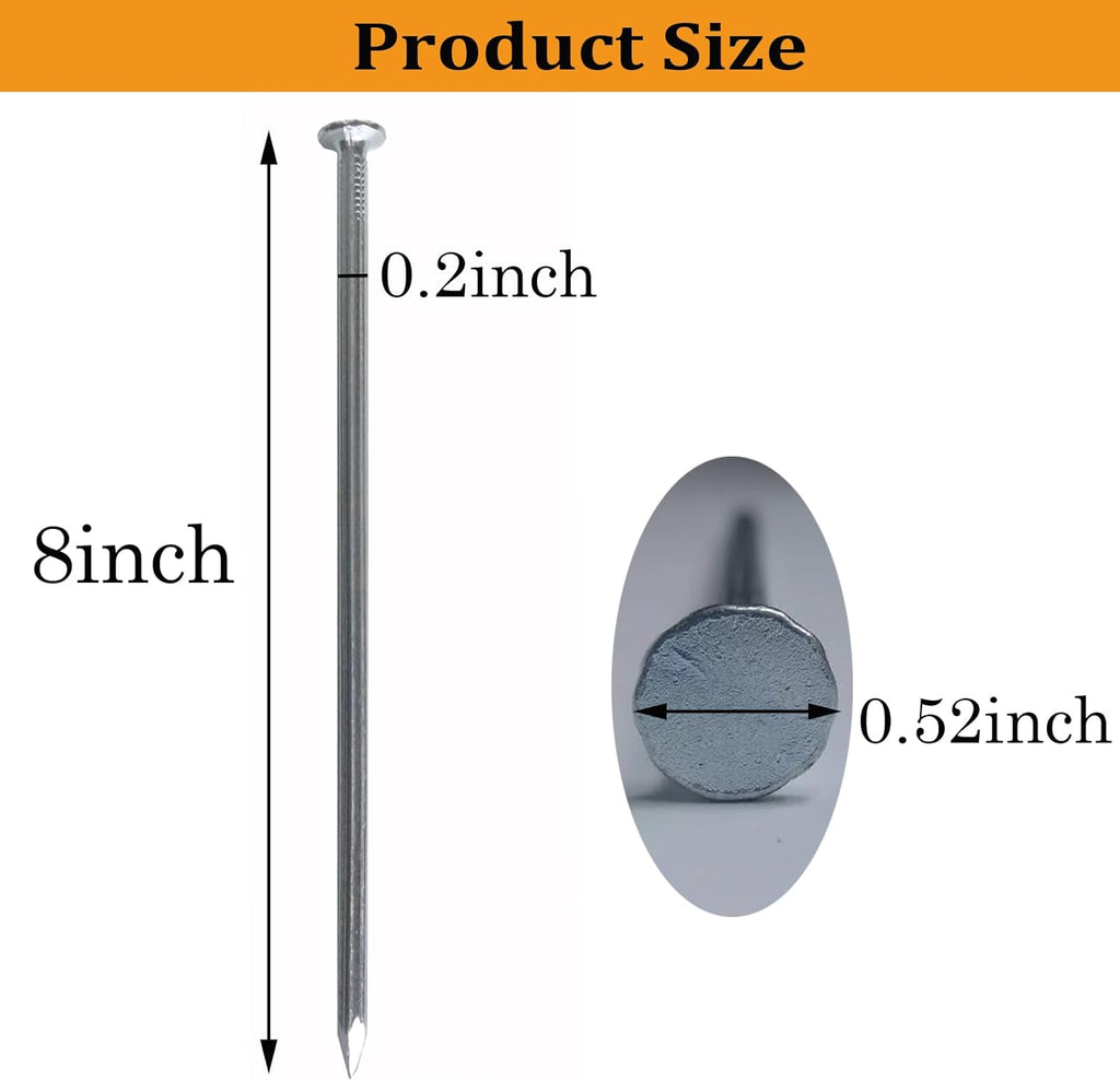 Metal Stakes, 8 Inch 50Pcs Galvanized Landscape Spikes,Garden Nails for Turf,Weed Barriers,Tent and More (50)