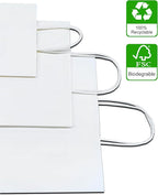 BAG BOX 50 Pack 5.9x3.1x8.25 Inch White Gift Bags with Handles,Bulk Kraft Paper Bags for Shopping, Retail, Merchandise, Wedding, Party Favors, Paper Grocery Sacks