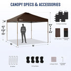 CROWN SHADES Gazebo 10x10 Pop Up Canopy with Mosquito Netting, Coffee