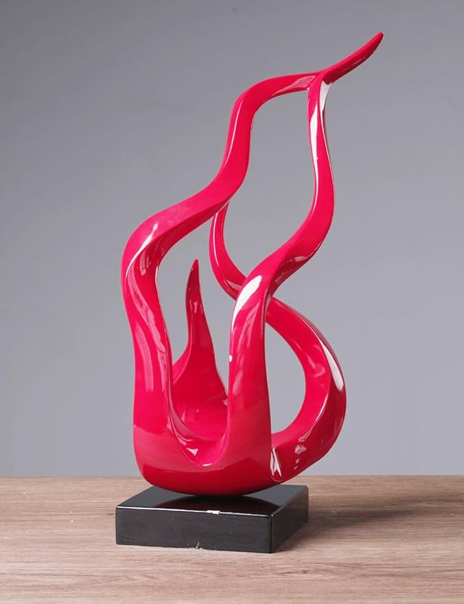 Abstract Sculpture Decor Modern Arts Flame Figurine Table Centerpiece Statue Polyresin Red 16.5 inch