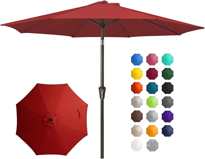 JEAREY 10FT Outdoor Patio Umbrella Outdoor Table Umbrella with Push Button Tilt and Crank, Market Umbrella 8 Sturdy Ribs UV Protection Waterproof for Pool, Garden (Red)