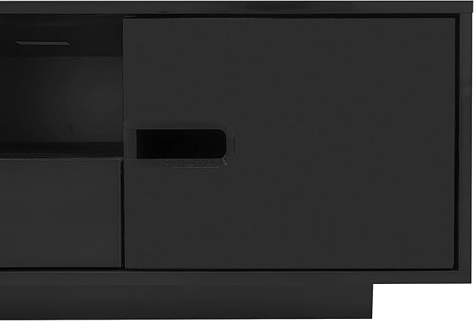 Modern High Gloss LED Coffee Table 47.2-Inch Wooden Center Cocktail Table with Storage & 16 Colors LED Light for Living Room, Black