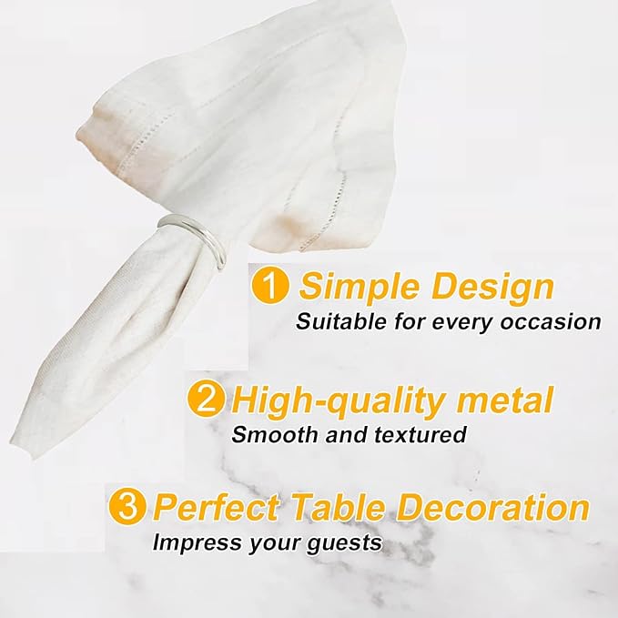 Silver Napkin Rings - 10 Pcs Stainless Steel Napkin Rings,Gold Rotundity Metal Napkin Ring for Table Settings Wedding Christmas Party Dinner Table