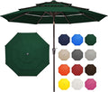 JEAREY 9FT 3 Tier Patio Umbrella Outdoor Market Umbrella Table Umbrellas with 8 Ribs 1.5 Pole Push Button Tilt and Crank UV Protection for Garden,Dark Green