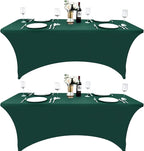 2-Pack 6ft Spandex Table Covers for Rectangle Standard Folding Tables - Wrinkle Resistant Stretch Tablecloths - Ultimate Fitted Table Protector for Parties, Trade Shows, Banquet