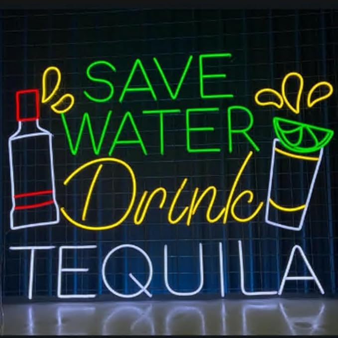 Save Water Drink Tequila Led Sign, Tequila Neon Sign, Custom Neon Sign, Cocktail Wine Bar Wall Decor, Bar Pub Neon Sign, Tequila Lover Gifts Size:18inch