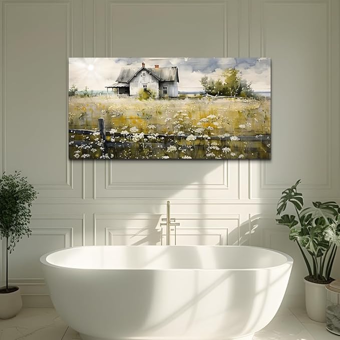 FUHAIHUA Framed Wall Decor Living Room Aesthetic Canvas Wall Art For Bedroom Office Wall Decorations Rural Landscape Paintings Farmhouse Watercolor Pictures Mural Artwork Room Home Decor 20x40 In
